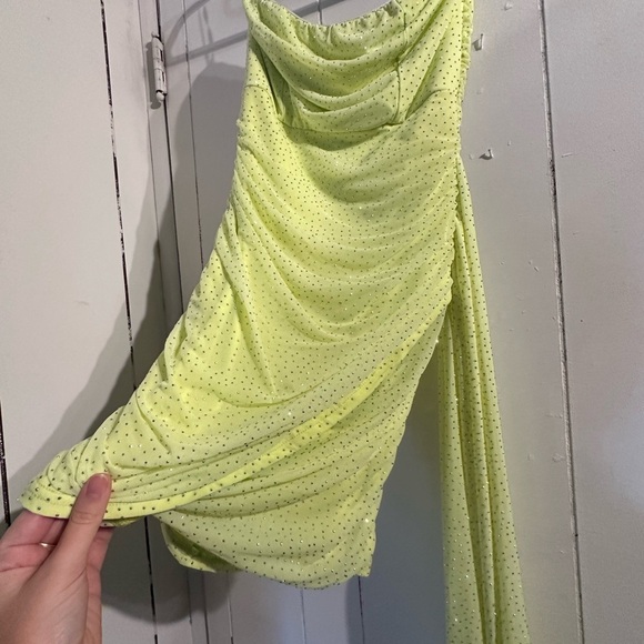 AKIRA Silver Rhinestone Lime Green Draped Dress - Picture 7 of 7